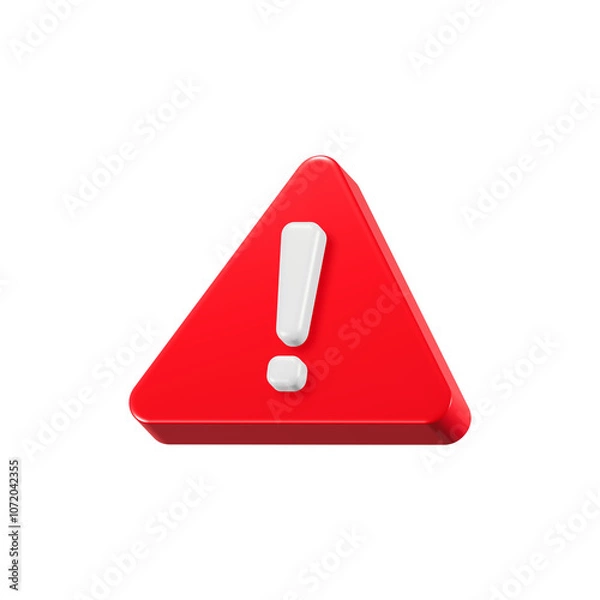 Fototapeta red warning sign with triangle 3d symbol icon rendering
