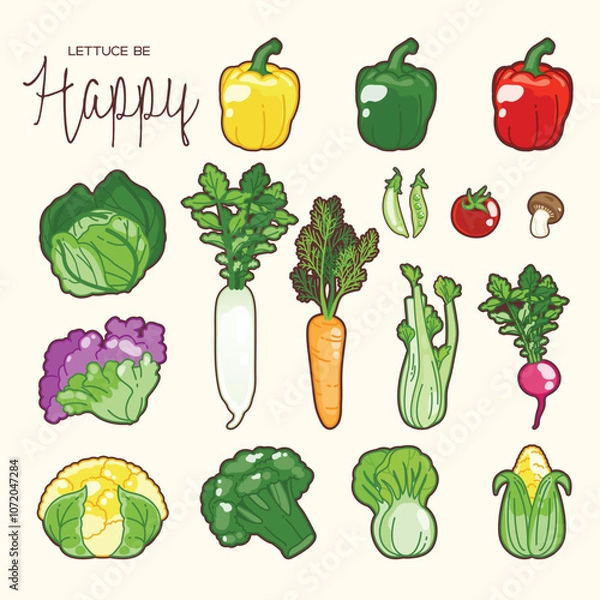 Obraz Variety of fresh vegetables, including bell peppers, cabbage, broccoli, carrots, and corn. Encouraging joy in healthy eating. Each vegetable is colorful and fresh.
