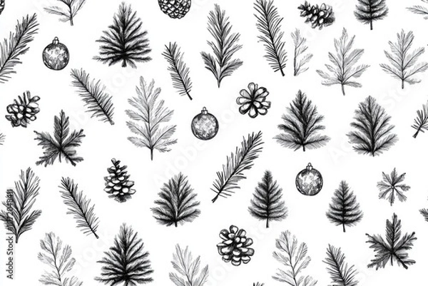 Fototapeta A collection of pine cones arranged on a clean white surface