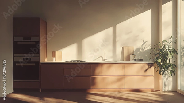 Fototapeta A minimalist kitchen with touchless smart appliances and simple design. Minimalist. Illustration