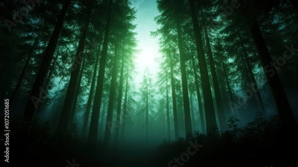 Obraz Mysterious forest with ethereal light effects.