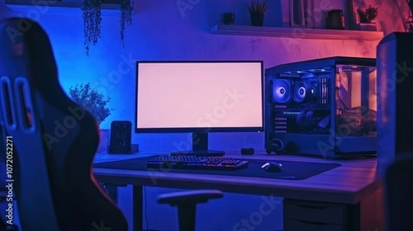 Fototapeta Gaming Setup with a Blue and Red Light