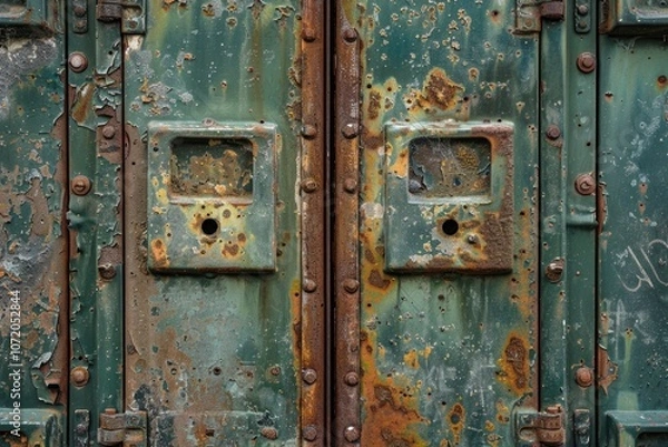 Fototapeta A detailed view of a door with rust and corrosion, suitable for use in illustrations about decay or neglect