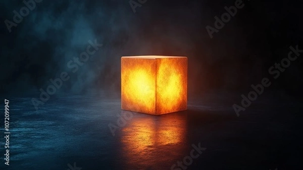 Fototapeta A cube is lit up with a yellow light