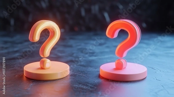 Fototapeta  3D question mark icon sign or ask FAQ and QA answer solution