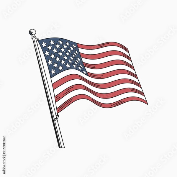 Fototapeta USA flag in pole , American flag vector illustration, vintage USA flag vector with pole,