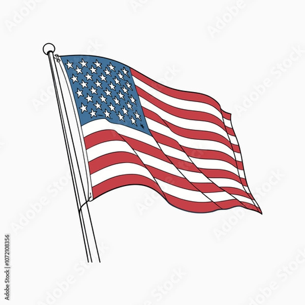 Fototapeta USA flag in pole , American flag vector illustration, vintage USA flag vector with pole,