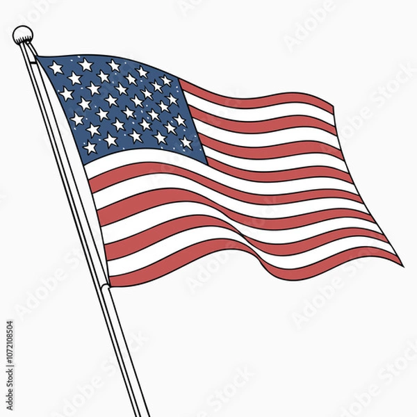 Fototapeta USA flag in pole , American flag vector illustration, vintage USA flag vector with pole,