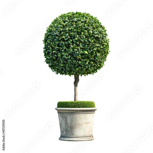 Fototapeta Spherical tree in a pot. Isolated on transparent background.