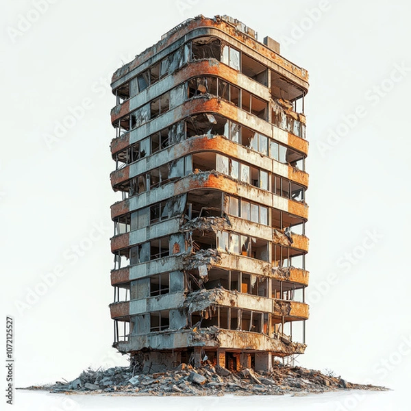 Fototapeta Old Apartment Building with Cracks and Structural Damage, in an Urban Setting, Aging Architecture