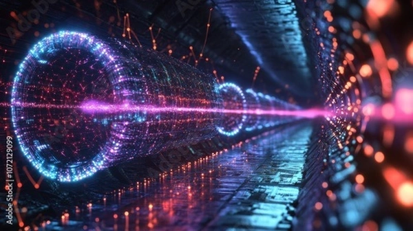 Fototapeta entangled particles transmitting data via light beams