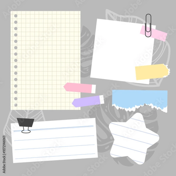 Obraz set of vintage paper notes, blank and line paper, memo for reminder, diary or planner. vector, illustration design.