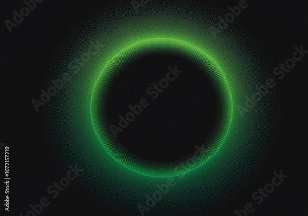 Fototapeta Glowing green light ring black background grainy gradient noise texture poster banner backdrop abstract design, copy space
