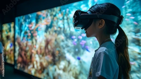 Fototapeta Child Experiencing Virtual Reality Underwater Scene
