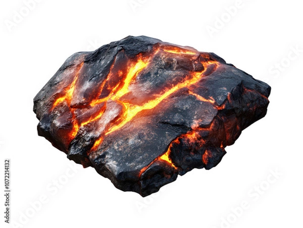 Obraz Lava rock with glowing lava cracks, isolated on a white background.