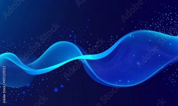 Fototapeta Abstract Blue Wave with Glowing Dots on Dark Background
