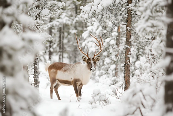 Obraz deer in snow, Generative AI