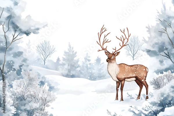Fototapeta deer in snow, Generative AI
