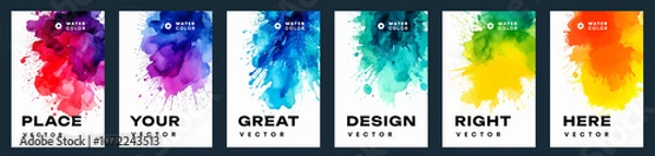 Obraz Set of A4 bright vector colorful watercolor background templates for poster, brochure or flyer