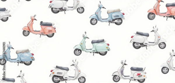 Fototapeta  Watercolor scooters in pastel shades in a playful design