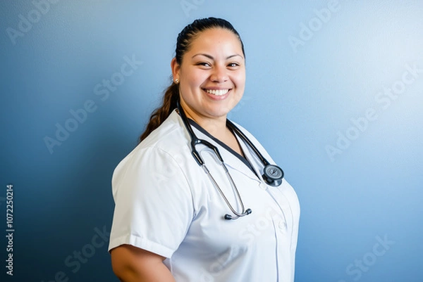 Fototapeta doctor wearing a white lab coat and a stethoscope