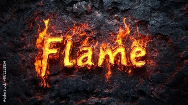 Fototapeta Flame text effect, fire orange color editable text style on dark grunge textured background