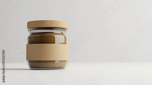 Fototapeta Glass jar with a simple kraft label, emphasizing eco-friendly aesthetics on a white background.