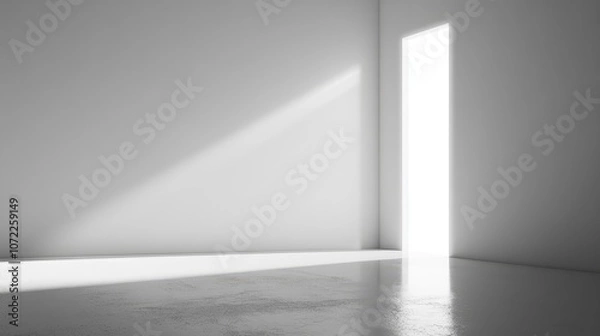 Fototapeta Monolithic white wall with one small, illuminated panel, capturing futuristic minimalism and empty space.