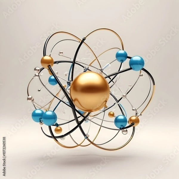 Fototapeta A centered atom icon with orbiting electrons, set against a transparent or cream background. Clean, rounded lines emphasize scientific exploration and simplicity