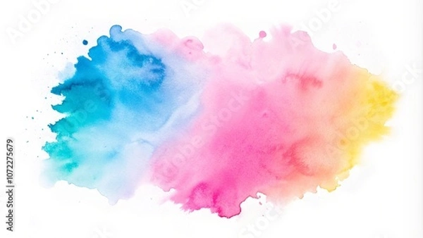 Fototapeta A colorful watercolor splash blends on a white background, a concept of creativity. Round Lake, Ontario watercolor painting. Colorful splash of red and blue watercolors on a white background