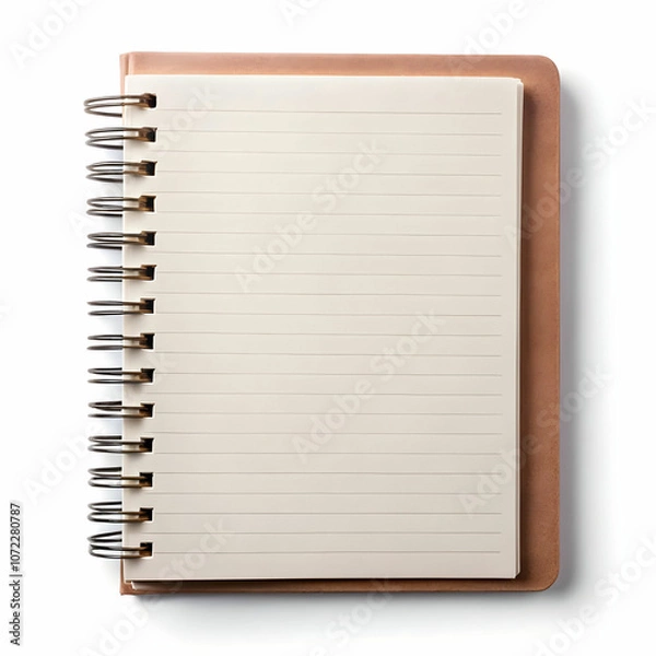 Fototapeta A simple notebook with a clean, plain cover, placed on a white background