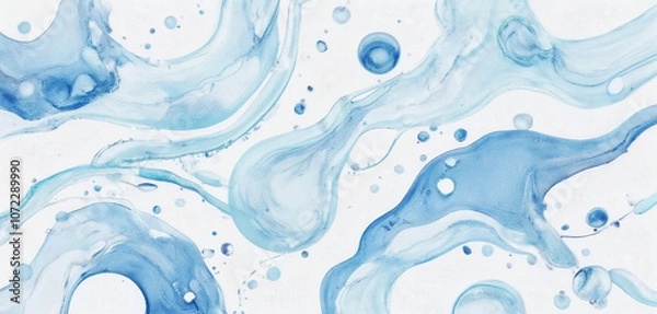 Fototapeta Abstract watercolor waves in blue and white with fluid movement