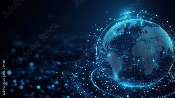 Obraz Futuristic digital globe with glowing dots and connections representing global networking data.