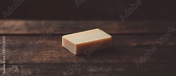 Fototapeta A bar of natural handmade soap on a rustic wooden surface