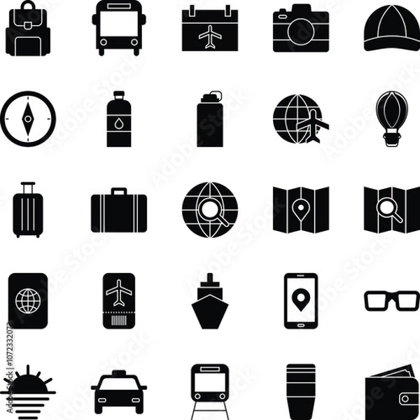 Obraz Travel Icons Black Fill Style Collection