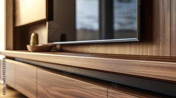 Fototapeta Modern Entertainment Unit with Walnut Finish