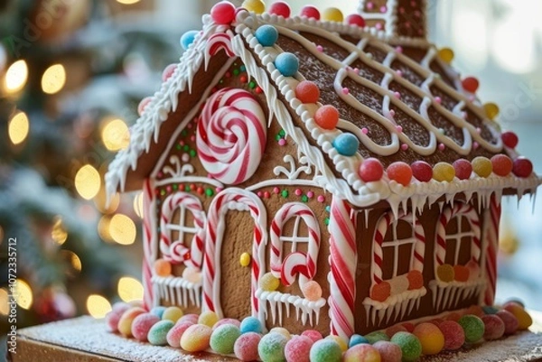 Obraz Intricate Gingerbread House Macro Shot