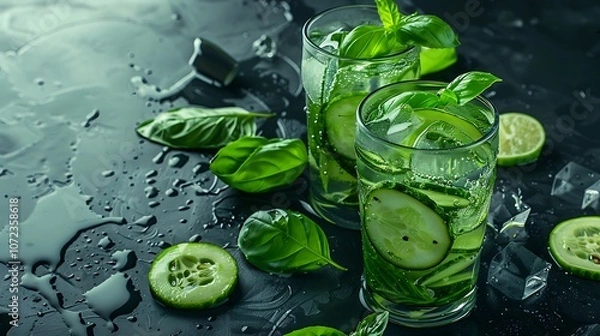 Fototapeta Refreshing Mint Mojito with Basil and Lime