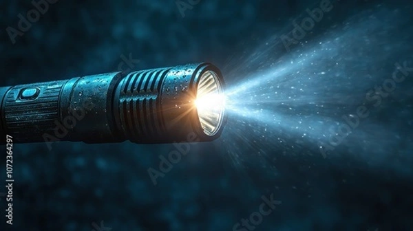 Fototapeta A flashlight emitting light in a dark environment.