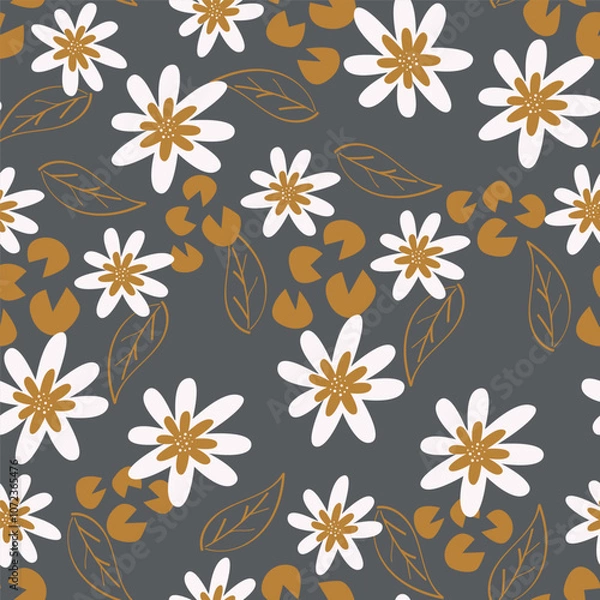 Fototapeta Cute feminine watercolor seamless pattern with wildflowers.hand drawn