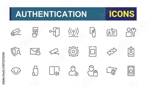 Fototapeta Authentication line icons set. Related to access control, identification, authorization, authenticity, biometric and more. Isolated icon design. Vector symbol editable stroke.