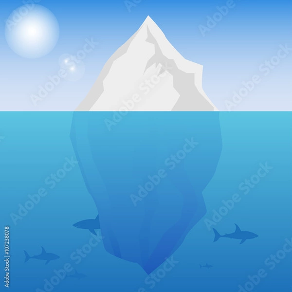 Obraz Iceberg background with the sun and sharks underwater
