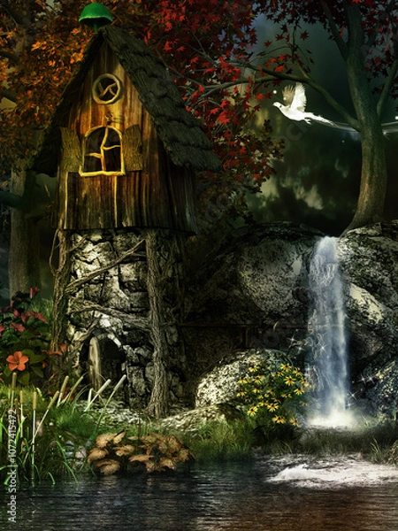 Fototapeta Tower and waterfall