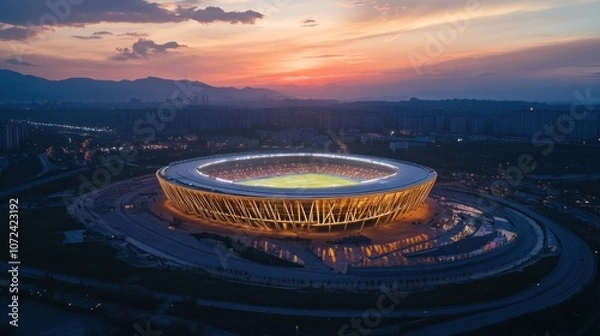 Fototapeta Illuminated Stadium at Sunset