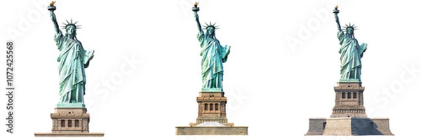 Fototapeta Set of Statue of Liberty in New York US iconic american isolated on a transparent background
