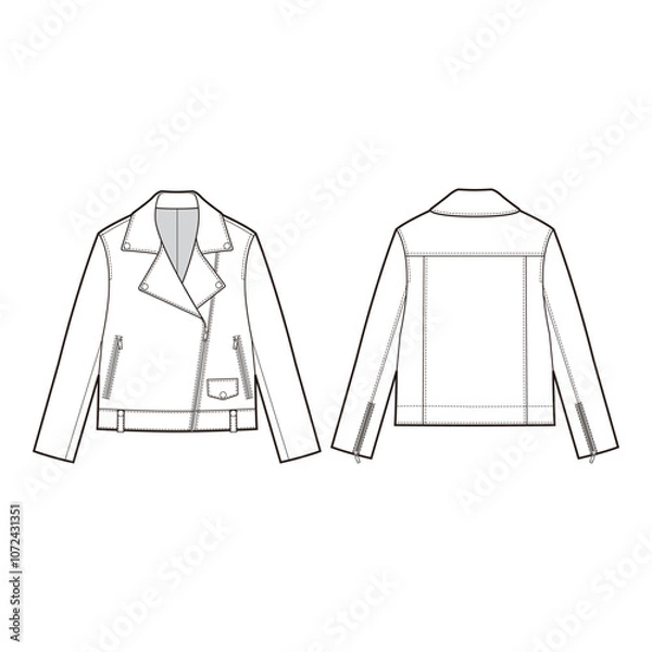 Obraz Leather Jacket Flat Sketch - Front and Back View
