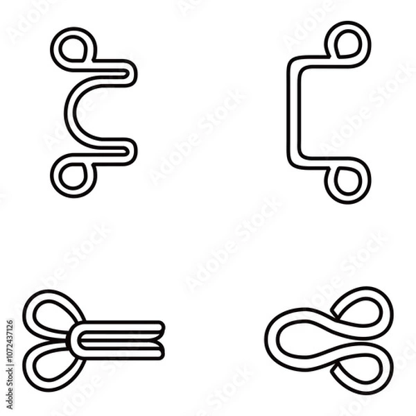 Fototapeta Hook and Eye Closure Technical Drawing, Different Styles

