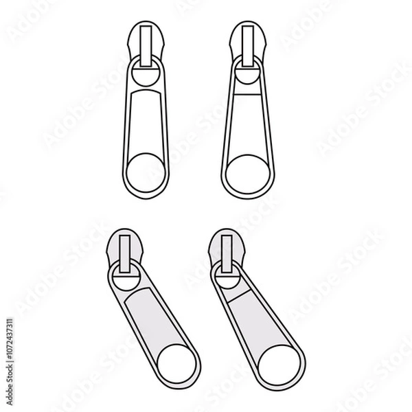 Fototapeta Zipper Puller Technical Drawing, Different Styles

