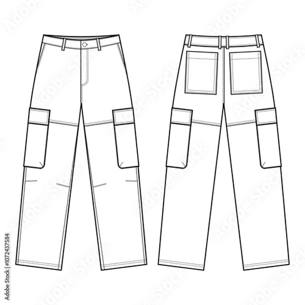 Fototapeta Cargo Pants Technical Drawing, Front and Back View

