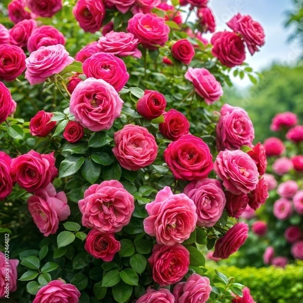 Obraz Vibrant Elegance: Raspberry-Colored Climbing Roses